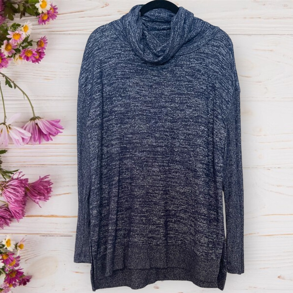 3/15💚 Sonoma heathered navy blue lightweight cozy oversized funnelneck pullover